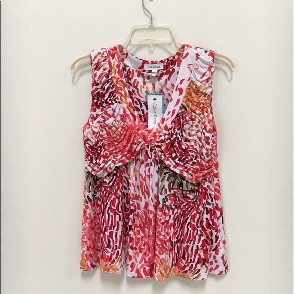 𝅺CALVIN Klein sleeveless shirred blouse. - Picture 1 of 6